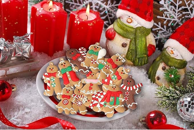 24pcs Gingerbread Man Ornaments for Christmas Tree, Assorted Gingerbread Figurines Ornaments, Christmas Tree Hanging Decorations, 3 Inch Tall