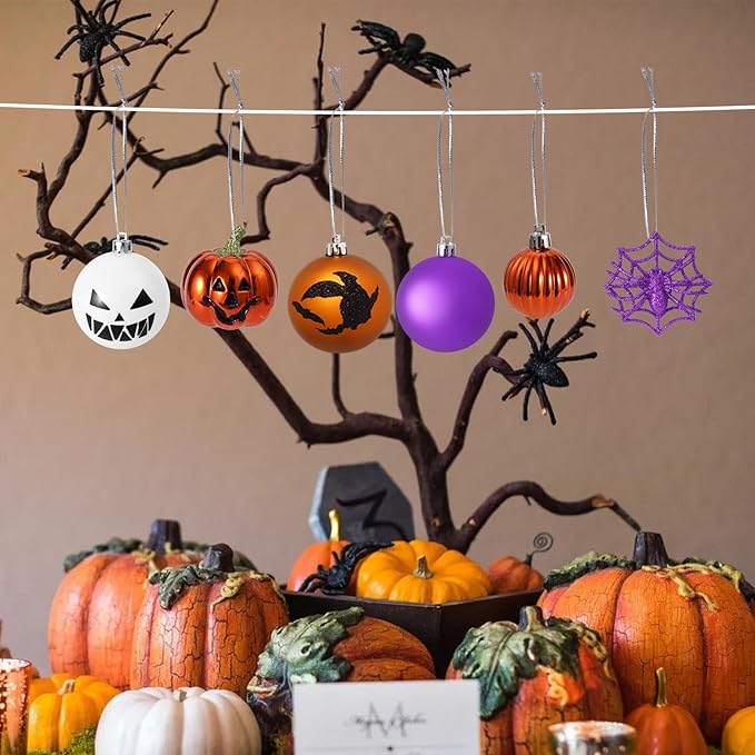 69pcs Halloween Ball Ornaments Set, Shatterproof Decorative Hanging Ornaments Set for Small Tree, Cute Balls for Home Indoor/Outdoor Halloween Party Holiday Decor