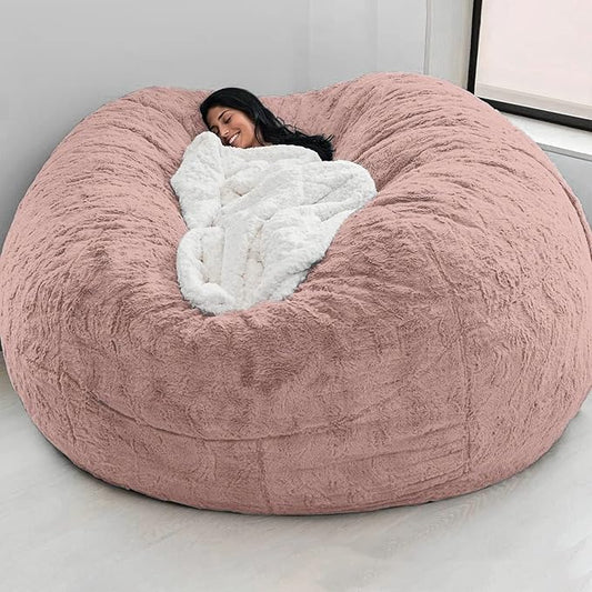 Big Huge Giant Bean Bag Chair for Adults, (No Filler) Bean Bag Chairs in Multiple Sizes and Colors Giant Foam-Filling Required- Machine Washable Covers, Double Stitched Seams (Leather Pink,7FT)