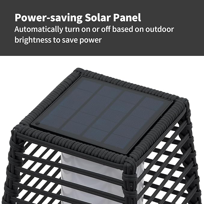 Outdoor Floor Lamp Weather-Resistant Outdoor Wicker Light Solar Powered Lantern Deck Lights for Patio Yard Garden