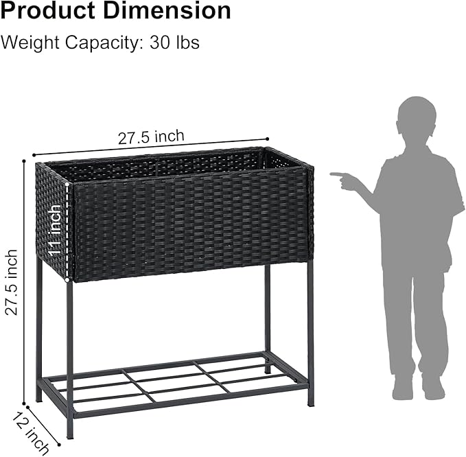 SUNNYPARK Tall Planters for Outdoor Plants Rattan Modern Elevated Planter Box with Removable Liners Indoor Outdoor Porch Patio Flower Pot (27.5’’ x 12’’ x 27.5’’)