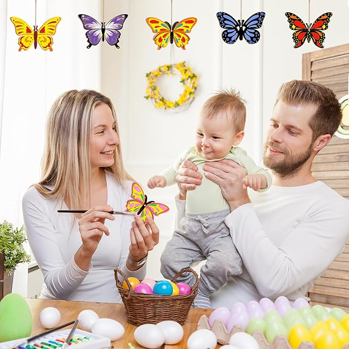 80PCS Wooden Spring Ornaments to Paint Butterfly Cutouts, 8 Styles DIY Blank Unfinished Wood Butterfly Cutouts Ornament for Home Crafts Hanging Decorations