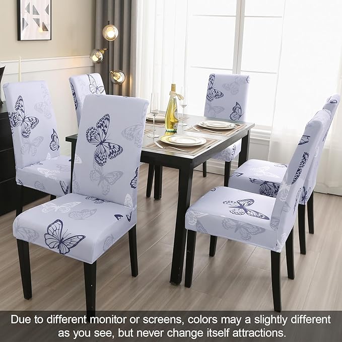 JQinHome Pattern Chair Covers for Dining Room Set of 4, High Stretch Removable Washable Parsons Chair Slipcover for Home Party Hotel Wedding Ceremony (Grey Butterfly,4PCS)