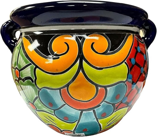 Talavera Michoacana Planter Pot Multicolor Folk Art Mexican Pottery Hand Painted Outdoor Indoor Home Decor Handmade 8" (Multi 2)
