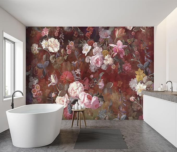 '-Vintage Roses Floral Fabric Wallpaper Living Room Bedroom Bathroom Flowers Wall Mural- 91"x65"（ not Peel and Stick）