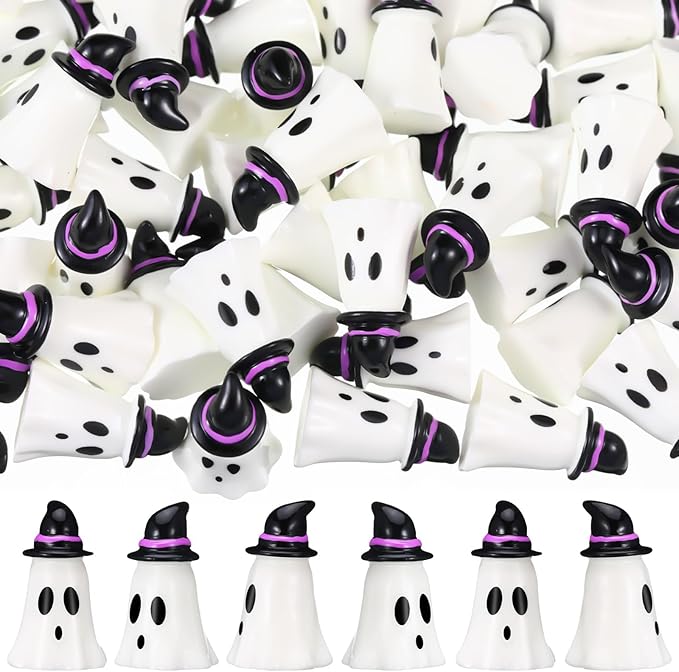 50 Pcs Mini Halloween Miniatures Figurines Resin Tiny Resin Figures Ornaments for Halloween Party Outdoor Home Garden Decoration (Witch Hat)