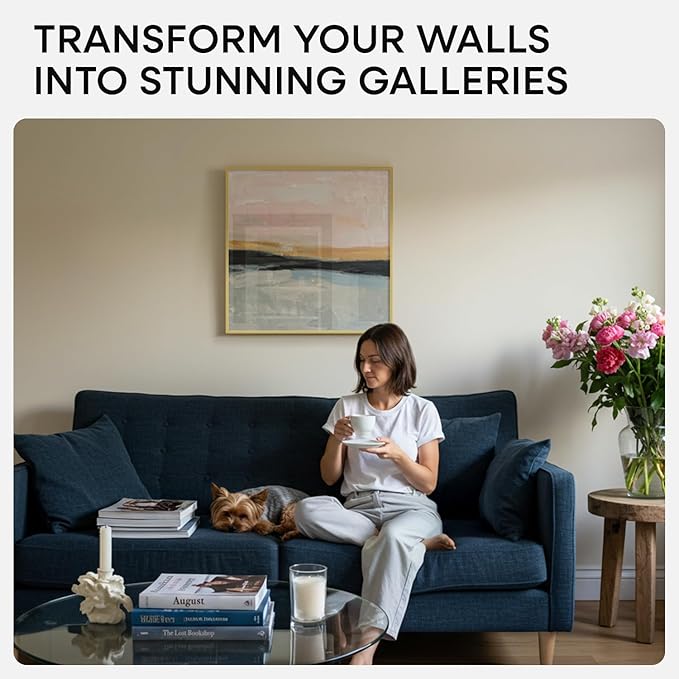 Homeforia 20x20 Picture Frame Gold, High End Metal 20 x 20 Square Poster Frame with Mat 16 x 16 Photo, 20x20 Frame Matted to 16x16 Print, 20by20 Gold Hanging Frames, Tempered Glass, Wall Kit, Set of 1