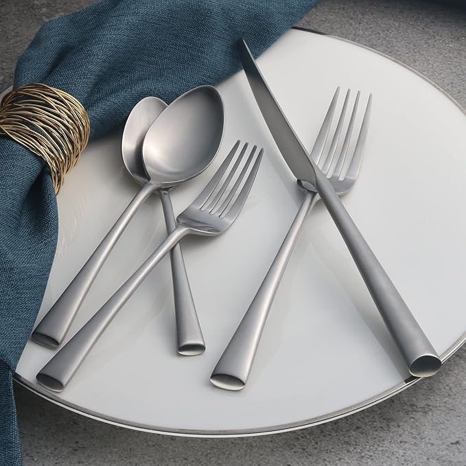 Alata Bailey 20-Piece Forged Stainless Steel Flatware Set Cutlery Set,Service for 4,Matte Satin Finish,Dishwasher Safe…