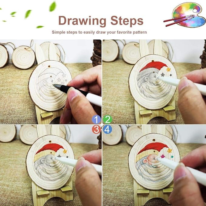 AerWo Natural Wood Slices Christmas Ornaments, 50 Pcs 2.7-3.1 Inches Small Wood Slices with Holes, Round Plain Wooden Circle Ornaments Blanks for DIY Crafts Unfinished Xmas Wooden Ornament