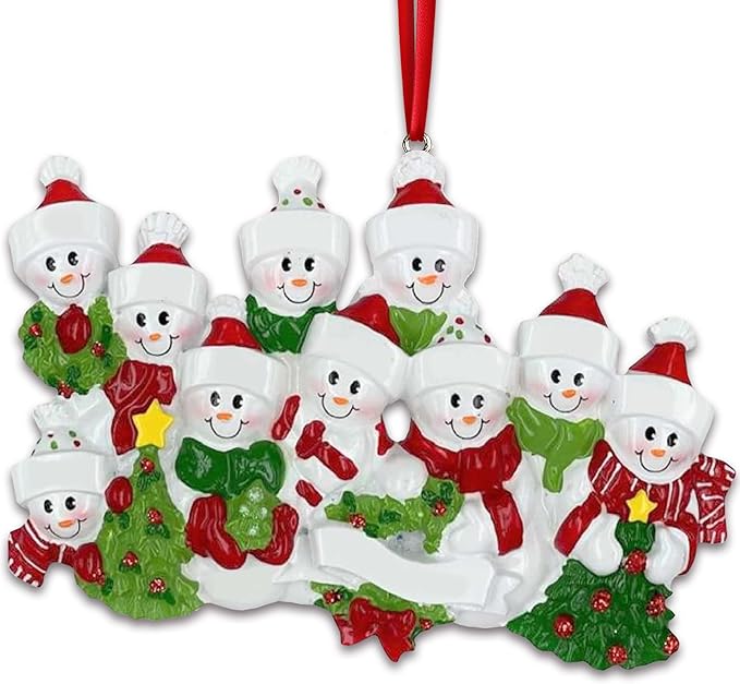 3D Snowman Family of 10 Ornament 2025 Personalized Family Christmas Ornaments 2025 | Snow People Personalized Tree Ornaments for Grandchildren, Siblings & Grandkids of Ten Ornament Snowmen Small Tree