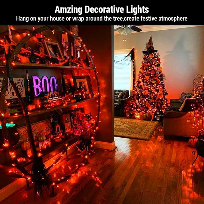 BrizLabs Orange Lights, 150 Counts 34.8ft Incandescent Halloween Lights Connectable, UL Certified Orange String Light, Mini Light Set for Indoor Outdoor Halloween Christmas Tree Party Decor