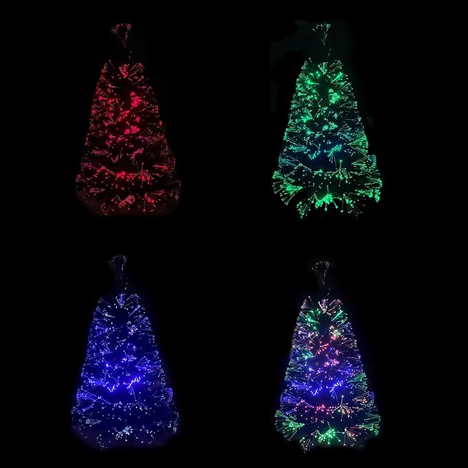 32 inch Green Pre-lit Small Fiber Optic Christmas Tabletop Tree with Gold Pot and Adaptor
