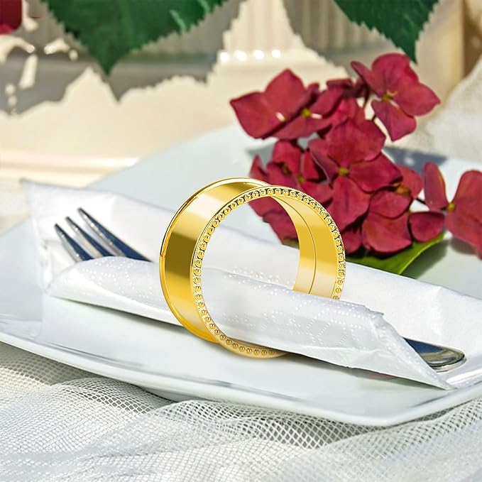 12 Pcs Stainless Steel Bead Side Napkin Rings Delicate Serviette Buckles (Gold)