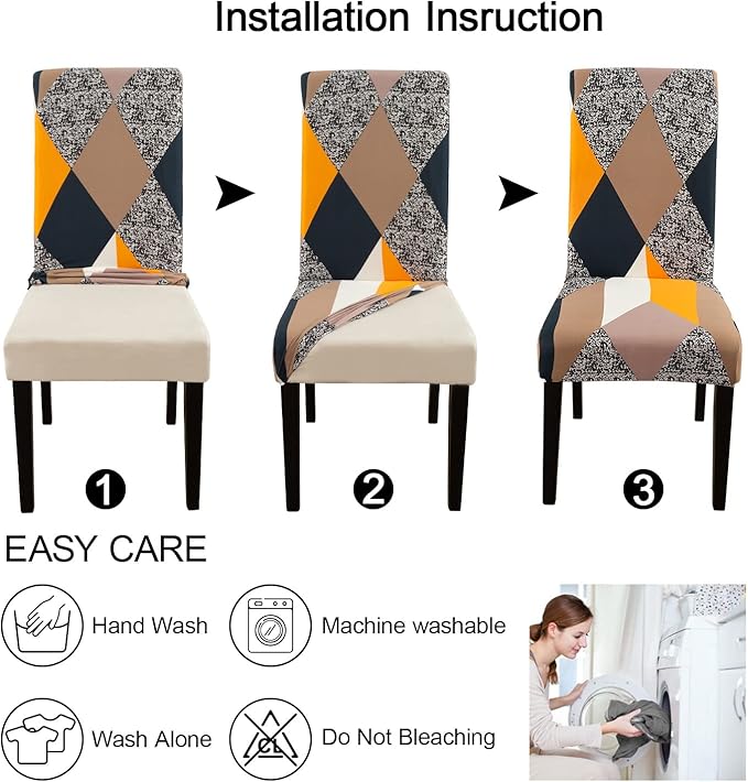 JQinHome Dining Chair Covers Set of 4,Magic Cube High Stretch Removable Washable Parsons Chair Slipcover for Dining Room Home Party Hotel Wedding Ceremony (Geometric Patterns)