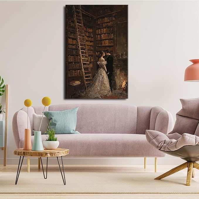 Gothic retro library scene decoration melancholy calm art college style wall aesthetic antique style home decoration suitable for bedroom living room16x24in Wood Framed