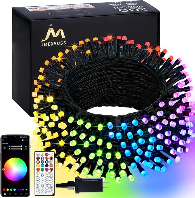 JMEXSUSS APP Controlled Color Changing Christmas Lights, 66ft 200 LED RGB String Lights Green Wire with Remote, Smart Christmas Tree Lights Plug in for Room Bedroom Party Indoor Outdoor Home Decor