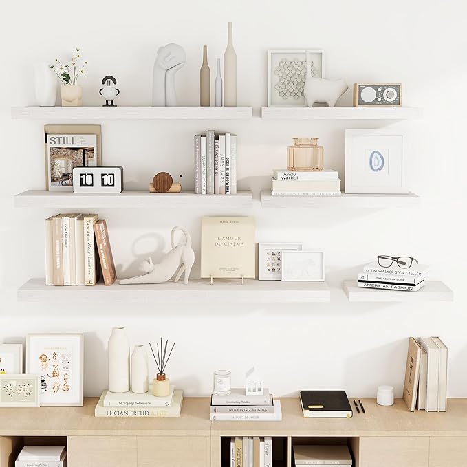 36 Inch Floating Shelves, 36"x9.25"x1.5" Inch Deep Floating Shelves for Wall, Wooden Shelves for Bathroom, Bedroom, Living Room, Cream White Oak