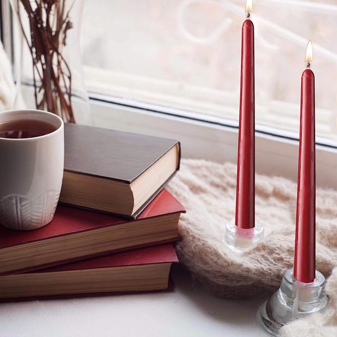 14 Pack Dark Red Taper Candles 12 Inch Tall 3/4 Inch Thick Burn 10 Hours (Burgundy)