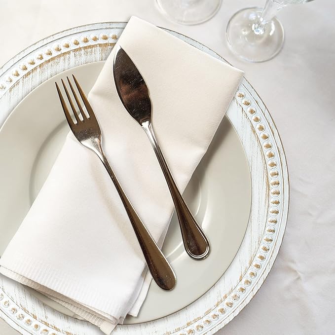 13" Vintage Charger Plates, Beaded Chargers for Dinner Plates Set of 6, Charger Plates Bulk Wedding, White