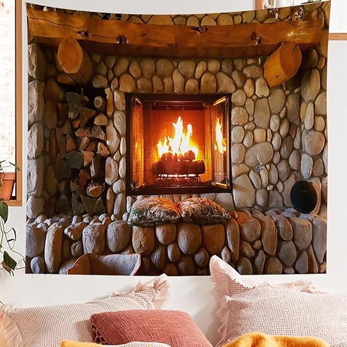 Kanora Vintage Bookshelf Tapestry Wall Hanging - Study Room Picture Art Retro Library Bohemian Hippie Tapestries Bedroom College Dorm Decor (Firplace, 59L51W)