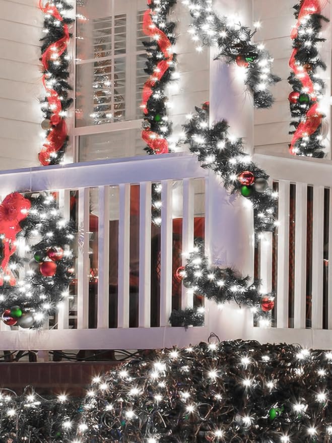 Cool White Solar Christmas Lights Outdoor Decorations Waterproof, Tatal 2 Pack 200LED 66FT Solar String Lights Green Wire with 8 Modes, Christmas Fairy Light for Xmas Tree Party Wedding Garden Decor