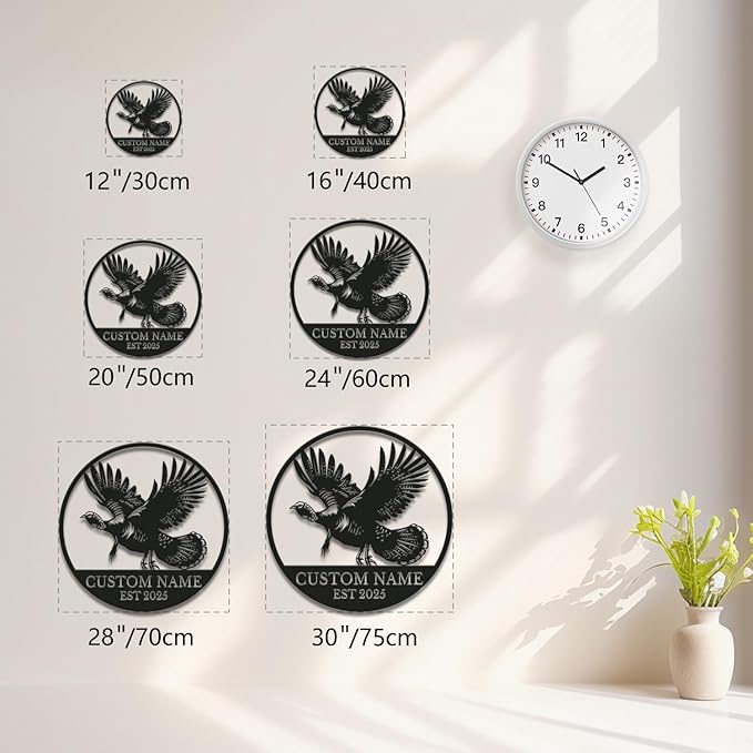 Personalized Turkey Metal Wall Art, Custom Hunting Cabin Sign, Wild Turkey Farmhouse Decor, Rustic Lodge Wall Hanging, Turkey Hunter Gift, Thanksgiving Home Decoration (Style-4)