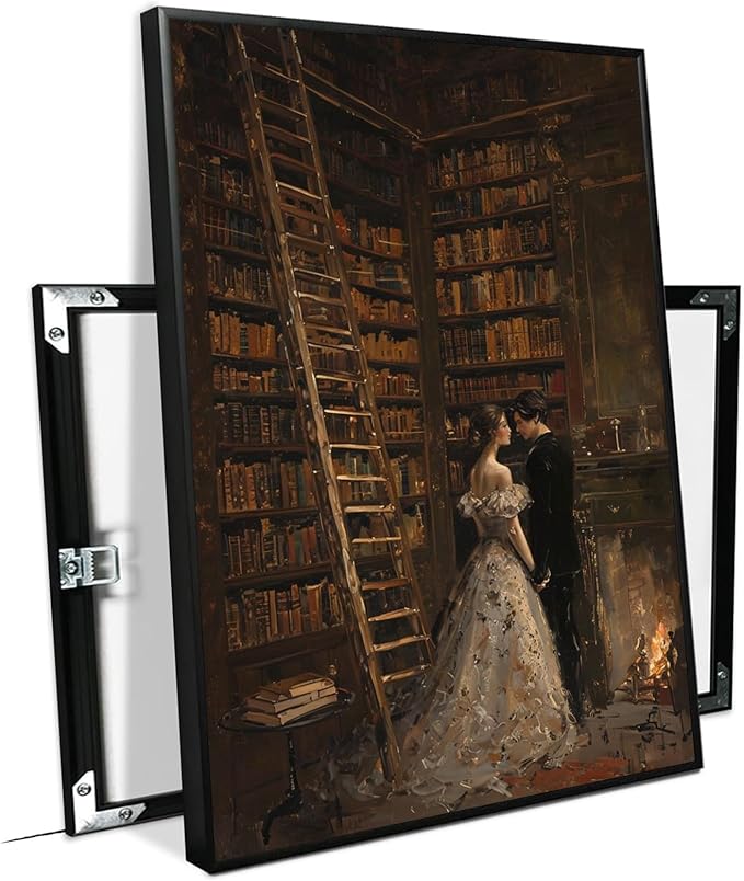 JFHCQJPK Gothic retro library scene decoration melancholy calm art college style wall aesthetic antique style home decoration suitable for bedroom living room8x12in Metal blackFramed