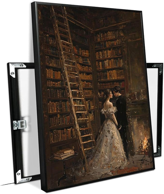 JFHCQJPK Gothic retro library scene decoration melancholy calm art college style wall aesthetic antique style home decoration suitable for bedroom living room20x30in Metal blackFramed