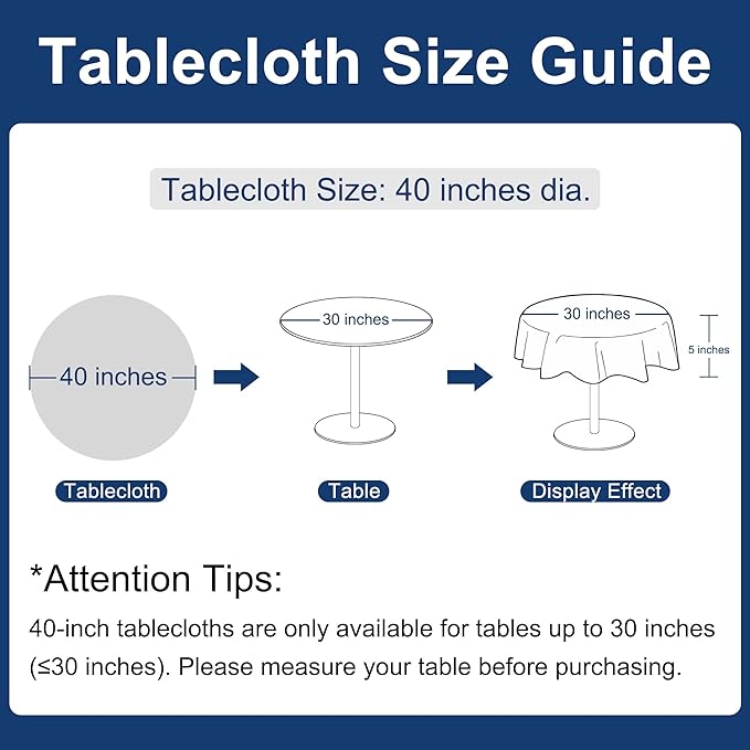 Hiasan Round Linen Table Cover 40 Inch - Wrinkle and Stain Resistant Washable Polyester Fabric Table Cloth for Dining Room Kitchen Party, White