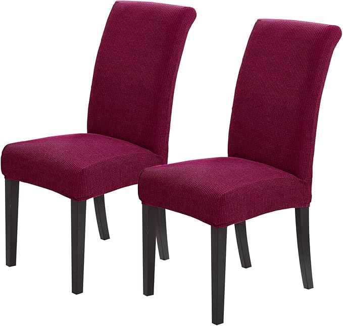 Joccun Chair Covers for Dining Room Set of 2,Dining Chair Slipcovers Stretch Dining Room Chair Covers Seat Protector,Washable Parsons Chair Cover for Home,Hotel(Wine Red,2 Pack)