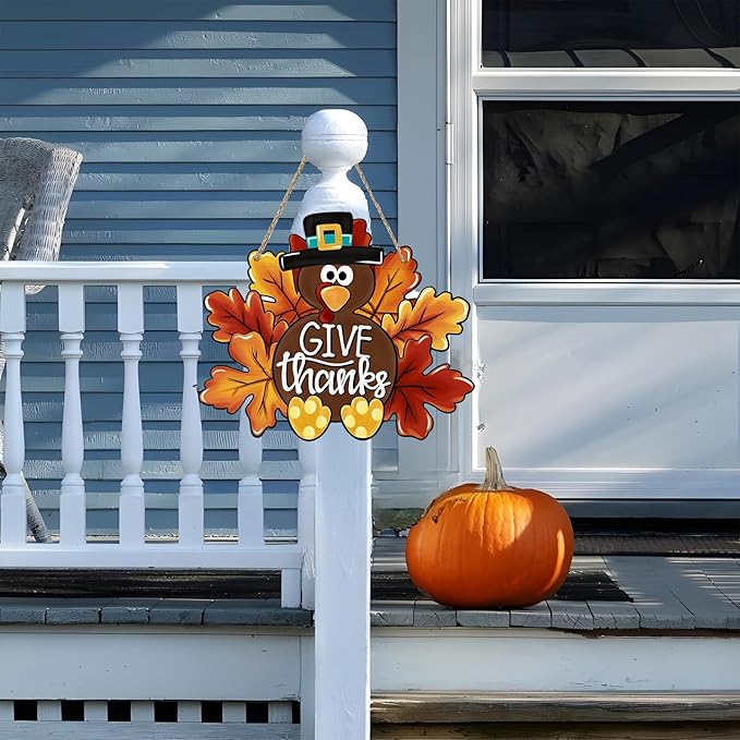 Thanksgiving Decoration Turkey Wooden Door Sign Hanging Fall Harvest Welcome Decor Turkey Sign for Front Door Hanger Fall Decor for Home Thanksgiving Party Wall Signs