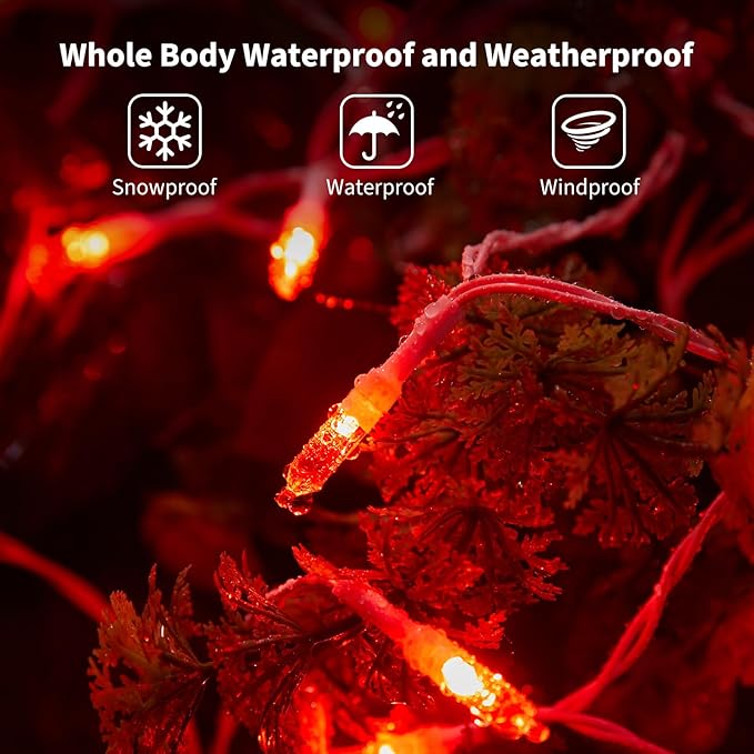 Red String Lights Battery Operated, 4 Pack 8 Feet 20 LED String Lights with 8 Modes Waterproof Tree Lights for Outdoor Indoor Holiday Party Garden Tree Decorations