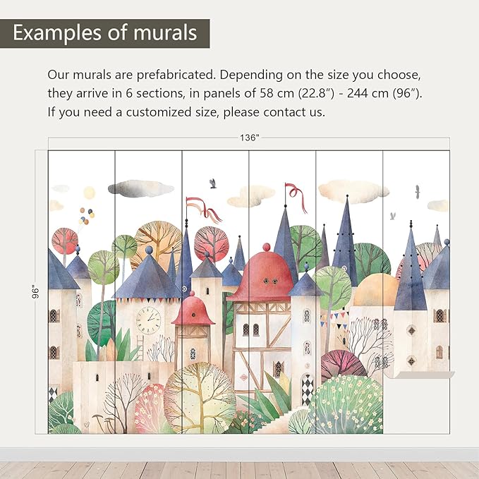 AFZEVEB-Cartoon Watercolor House Nursery Wallpaper Wall murals for Kids Room 136"x96" (Not Peel and Stick)