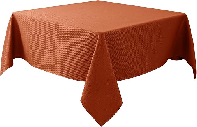 Biscaynebay Fall Tablecloth Textured Fabric Square Tablecloths 54x54 Inch, Rust Thanksgiving Autumn Harvest Water Resistant Fabric Tablecloths for Kitchen, Dining, Wedding, Parties Machine Washable