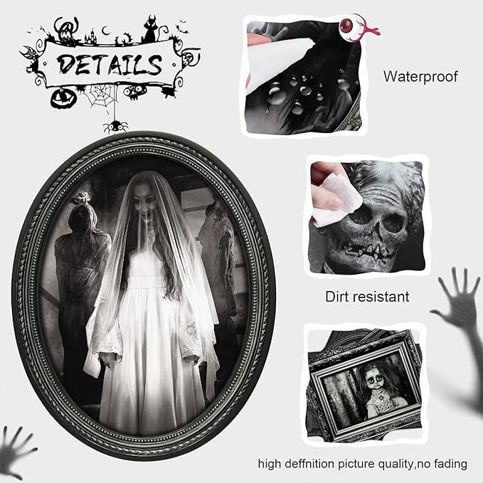 15 Halloween Gothic Creepy Skull Photos Haunted Horror Picture Frame, Waterproof Durable, with 80pcs Self Adhesive Dots，Creepy Photo Decoration For Haunted Family Castle Masquerade Party Black