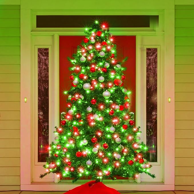 400 LED Christmas Lights Outdoor, 132ft Red and Green String Lights for Bedroom Clear Wire, 8 Modes Plug in Waterproof Fairy String Lights with Timer Memory for Tree Christmas Halloween Decorations