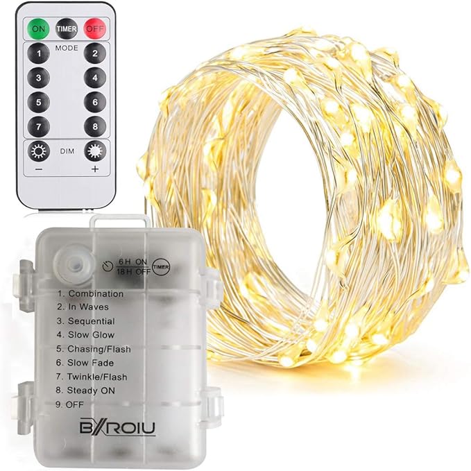 2 x Fairy Lights Battery Operated,Silver Wire Chains 8 Mode 16Ft/5Meter 50 LEDs Timer String Lights with Remote Control for Bedroom Christmas Party Wedding Decoration(Warm White)