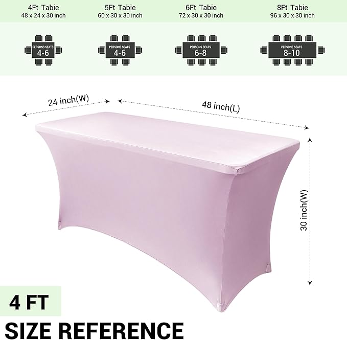 Obstal Spandex Table Cover 4ft Fitted Tablecloth Rectangular - Stretch Rectangle Folding Table Cloth for Birthday Party Wedding Banquet, Light Pink, 48L x 24W Inch