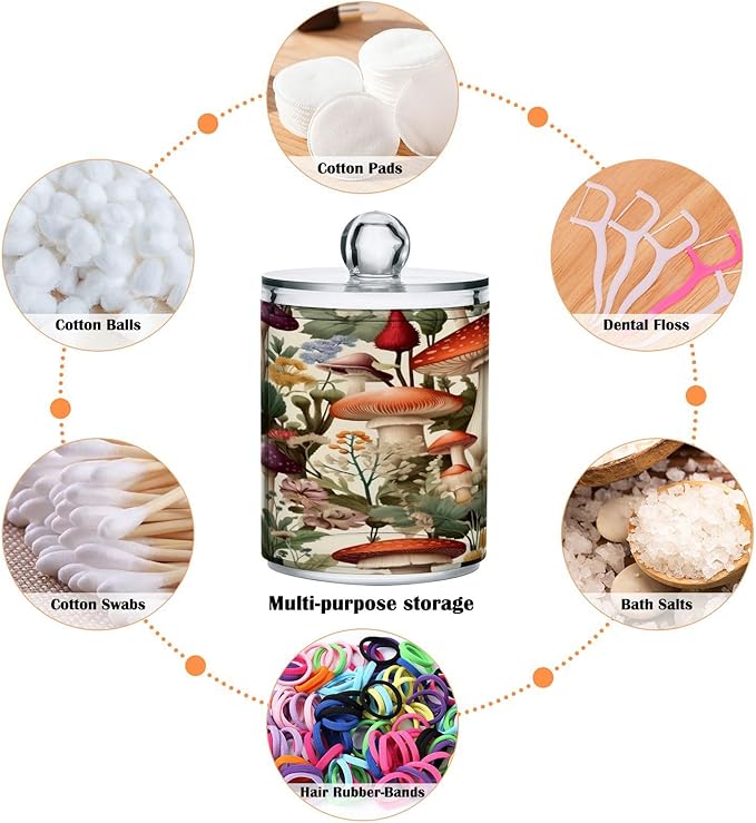 Cartoon Mushroom 2PC Airtight Transparent Plastic Storage Jar, Food Storage Container Glass, Can Store Candy, Salt, Coffee Beans, With lid, Easy To Use