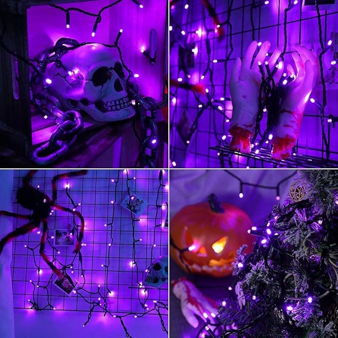 Brizled Purple Halloween Lights, 33ft 100 LED 5mm Wide Angle Halloween String Lights, 120V UL Certified Connectable Light String Purple Mini Light for Party Indoor Outdoor Tree Decoration, Black Wire
