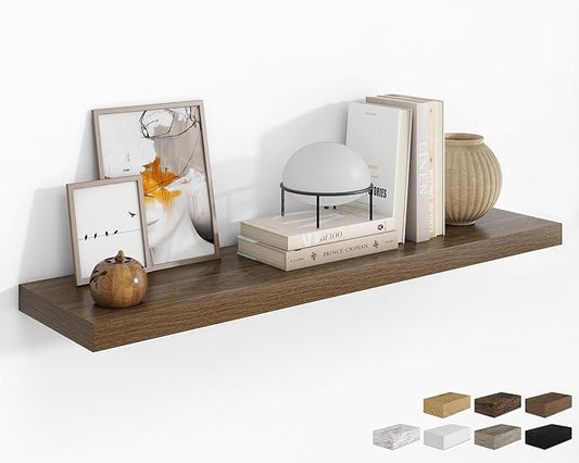 RICHFOCUS 48Inch Floating Shelves for Wall 1 Pack Shelves for Bedroom|Kitchen|Bathroom Wall Mounted Rustic Wood Floating Shelf with Invisible Brackets for Books|Storage|Decor, Walnut