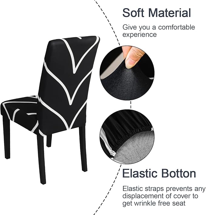 JQinHome Black Chair Covers for Dining Room Set of 6, High Stretch Removable Washable Parsons Chair Slipcover for Home Party Hotel Wedding Ceremony (6PCS, Geometric)