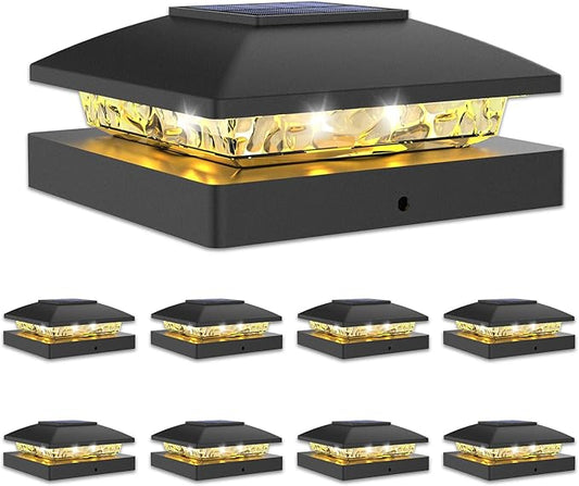 VOLISUN 4x4 Solar Post Cap Light 8pack,Solar Fence - Cap Lights Outdoor Waterproof for Wooden/Vinyl Post,Black Deck Post Cap Light Solar Powered with Warm White for Garden/Patio/Porch