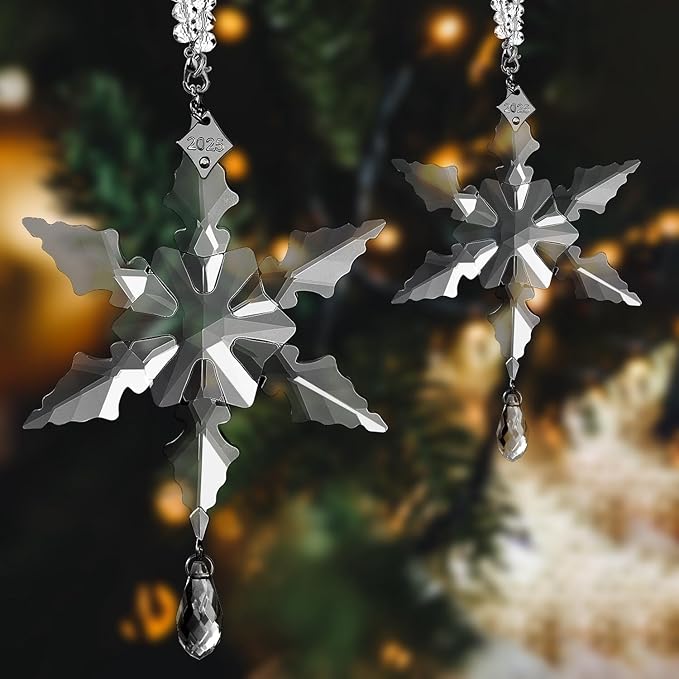 2025Annual Christmas Ornaments Crystal Snowflake Star - Christmas Tree Ornaments Pendant Sun Catcher Home Hanging Decor (2025 White Crystal 2 Layers)