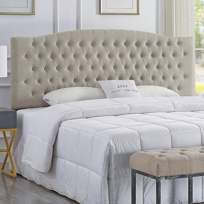 24KF Upholstered Tufted Button Linen Fabric Headboard,Comfortable Fashional Headboard King/CA King Size,Linen