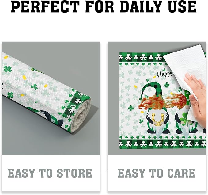 St Patricks Day Placemats Green Gnome Gold Coin Shamrock Placemats Set of 4 Buffalo Plaid Spring Holiday Linen Place Mats for Kitchen Dining Party Table Home Decoration Size 12x18 Inches