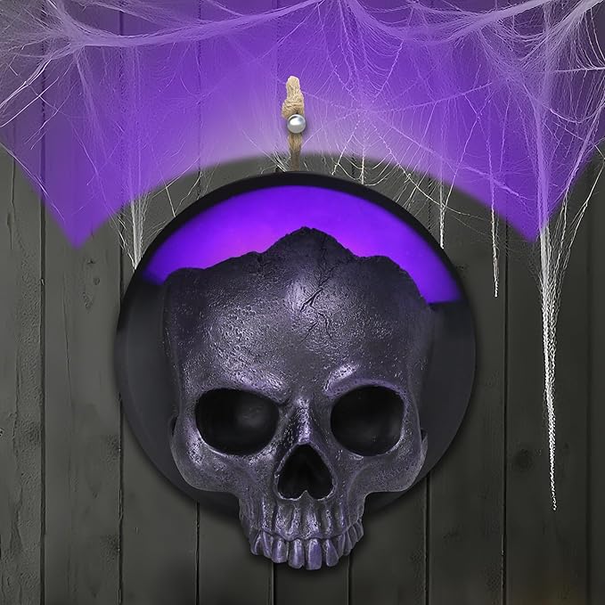 Halloween Skull Decorations, Gothic Skeleton Head Hanging Wall Decor, Resin Creepy Skull Led Lights for Indoor Halloween Party Home Decorations