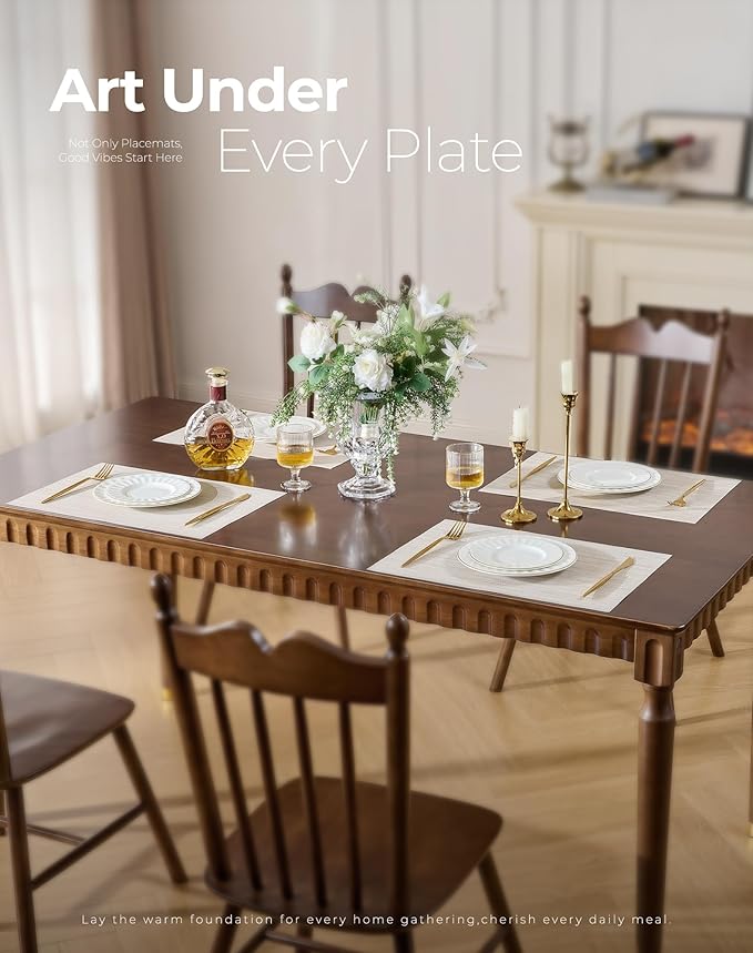 Leetaltree Beige White Placemats Set of 24 - Heat Resistant Non-Slip Place mats for Dining Table, Washable Durable PVC Vinyl Woven Table Mats（Beige White, 24）