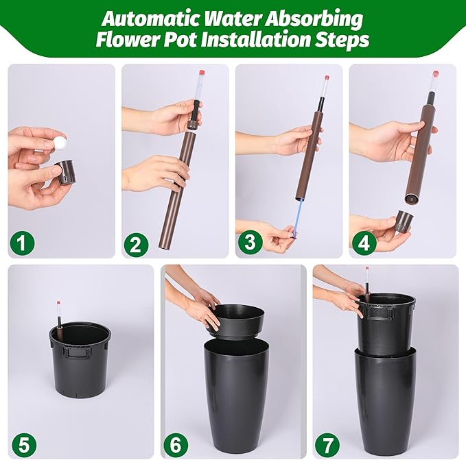 22" Tall Round Planter Set of 2, Self Watering Pots for Indoor Plants, Large Flower Pot Outdoor with Built-in Drainage and a Water Level Monitor, for Patio, Porch, Living Room, or Home Office, Black