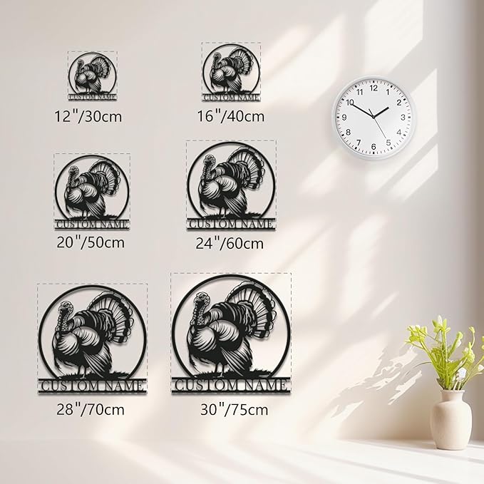 Personalized Turkey Metal Wall Art, Custom Hunting Cabin Sign, Wild Turkey Farmhouse Decor, Rustic Lodge Wall Hanging, Turkey Hunter Gift, Thanksgiving Home Decoration (Style-1)